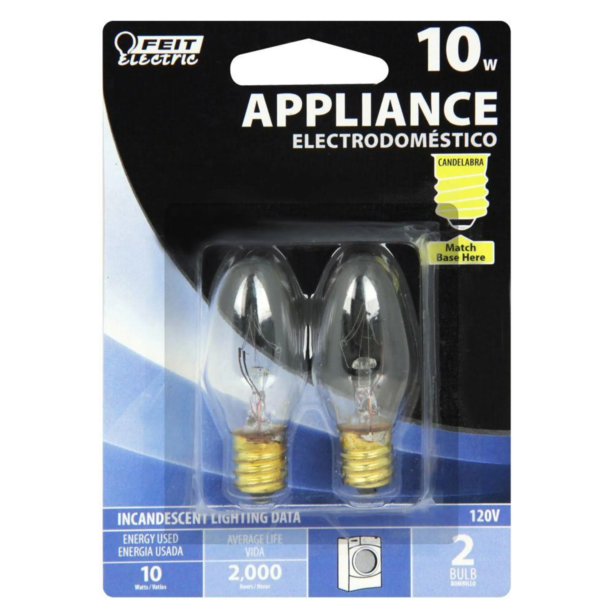 10W Soft White (2700K) E12 Base C7 Dimmable Incandescent Light Bulb (2-Pack)