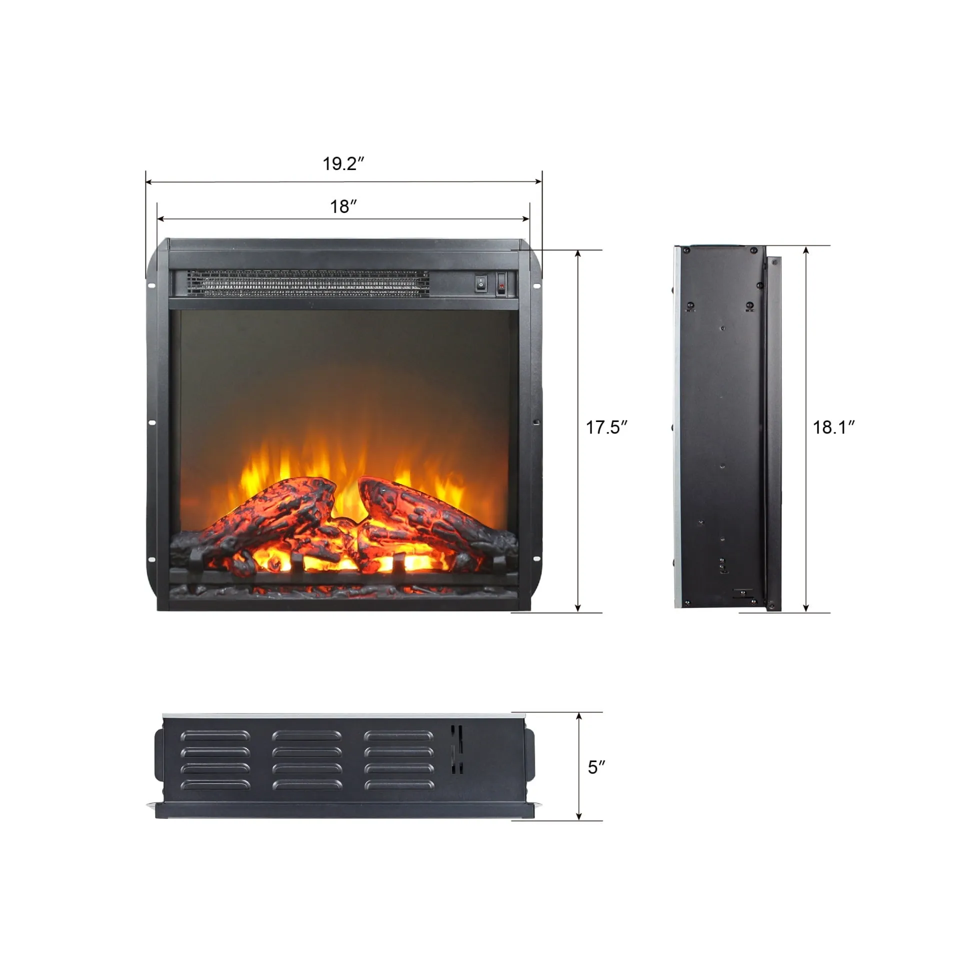 18 Inch Electric Fireplace Insert, Recessed Wall Mounted Electric Fireplace, Ultra Thin Heater with Log Set and Realistic Flame, Overheating Protection, CSA/UL Certification