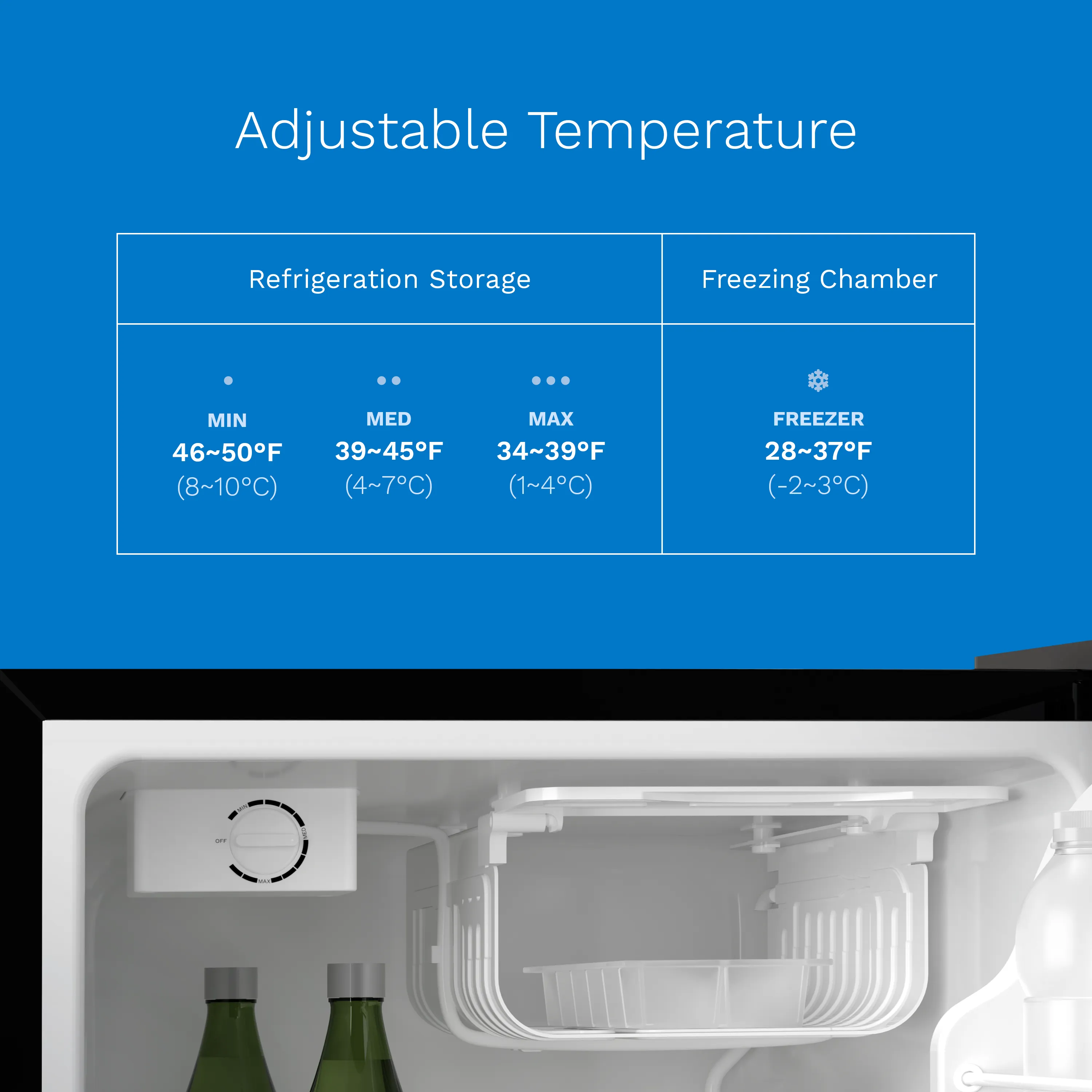 2.4 Cubic Feet Under Counter Mini Refrigerator with Small Freezer