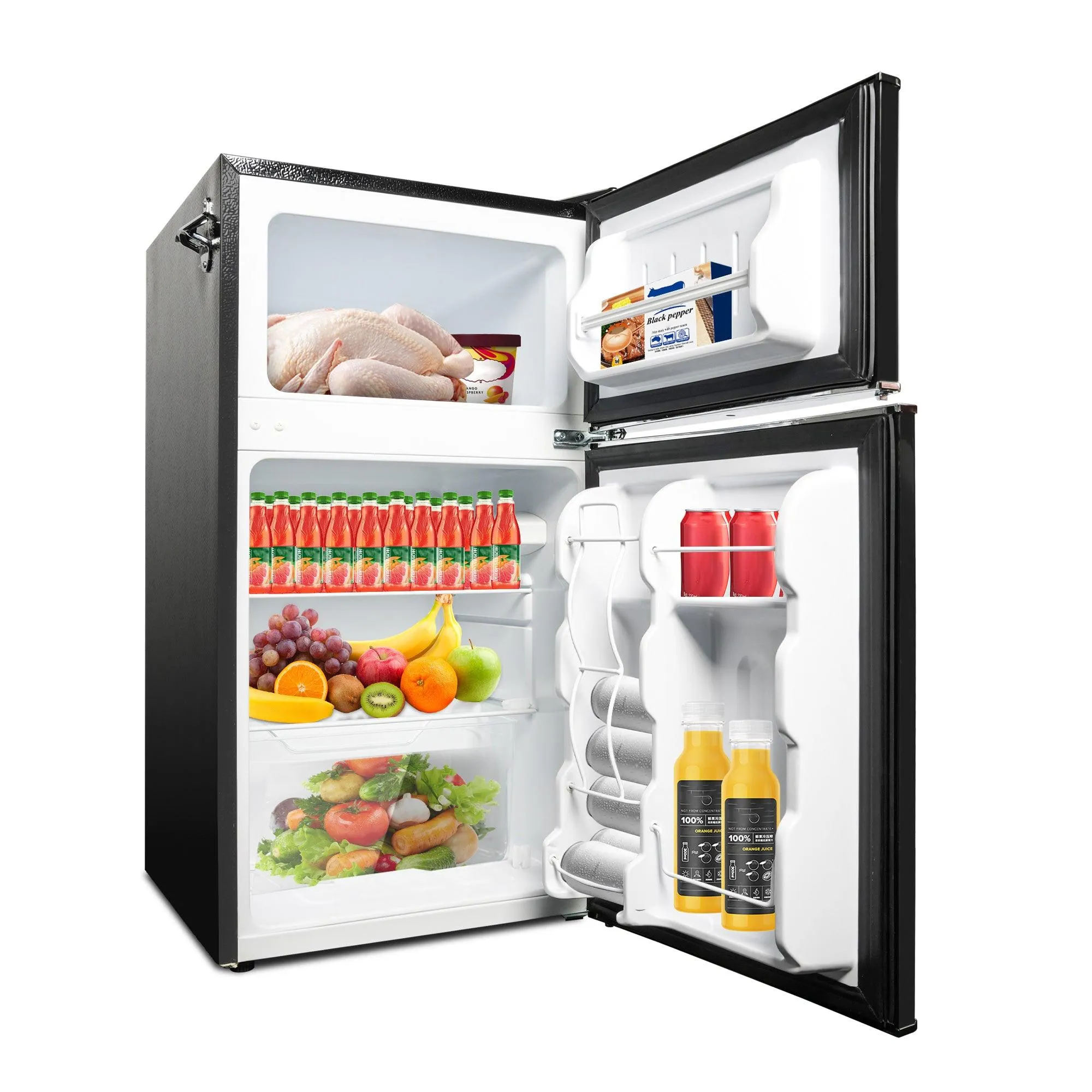 3.2 Cu.ft Double Door Small Refrigerator with Freezer, Black Mini Fridge with Adjustable Thermostat Control