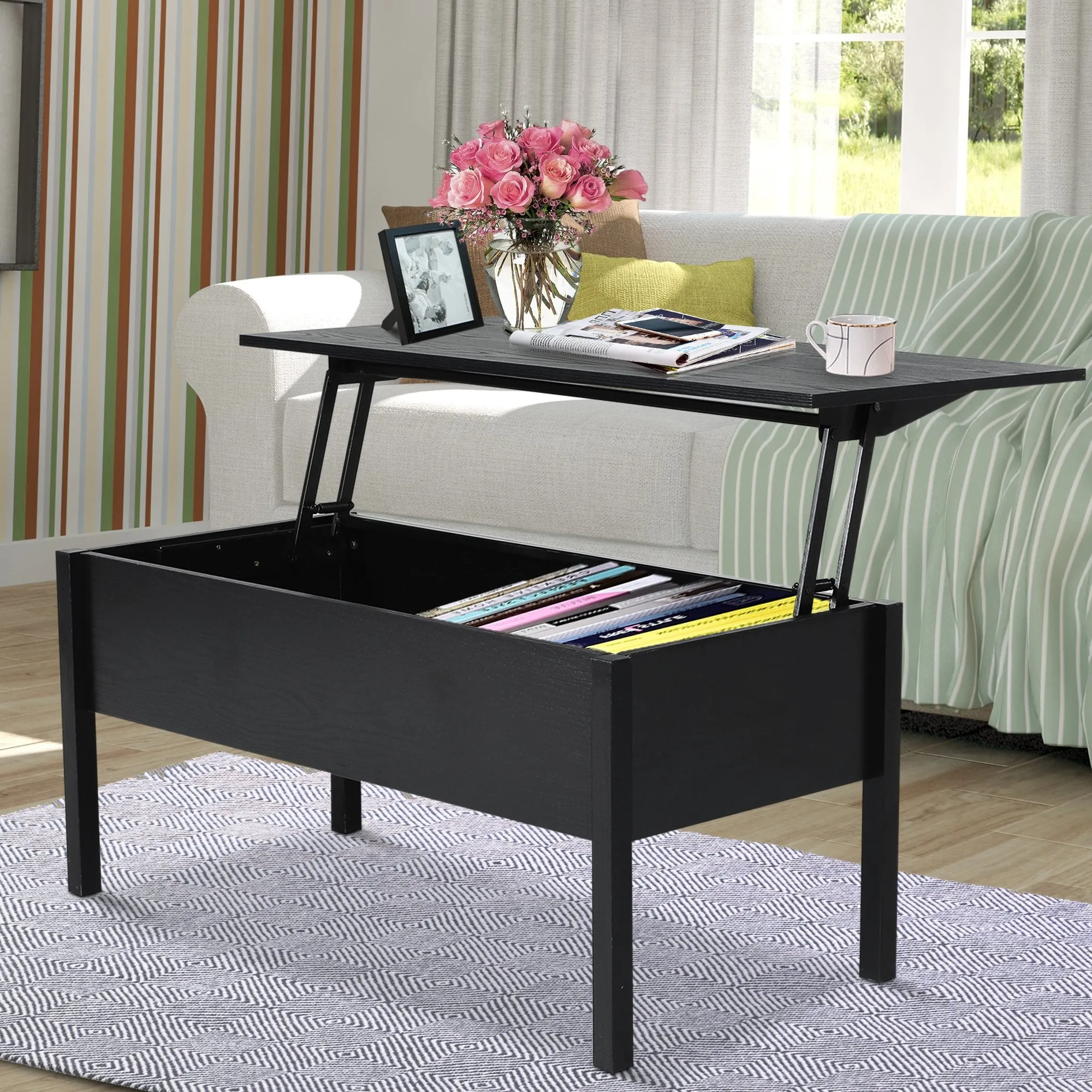 39" Modern Lift Top Coffee Table - Black