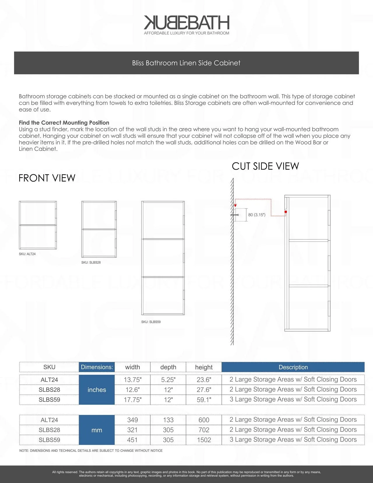 59" High Bathroom Linen Side Cabinets, High Gloss Grey Oak