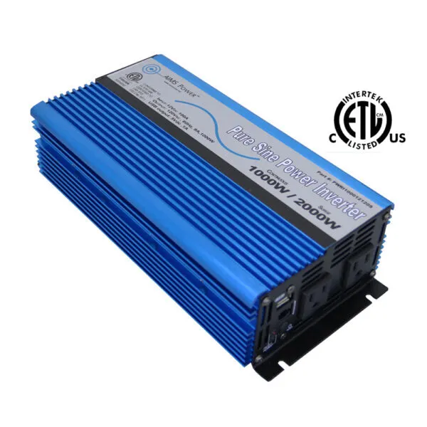 Aims Power - 1000 Watt Pure Sine Power Inverter w/ USB Port & Remote Port - 12 VDC 120 VAC 60Hz - PWRI100012120S