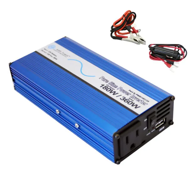 Aims Power - 180 Watt Pure Sine Power Inverter w/ USB Port - 12 VDC 120 VAC 60Hz - PWRI18012S