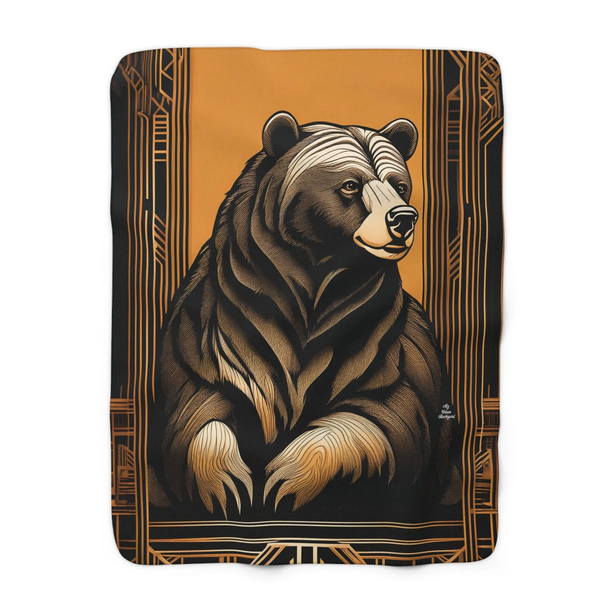 Art Deco Bear, Sherpa Fleece Blanket for Cozy Warmth, 50"x60"