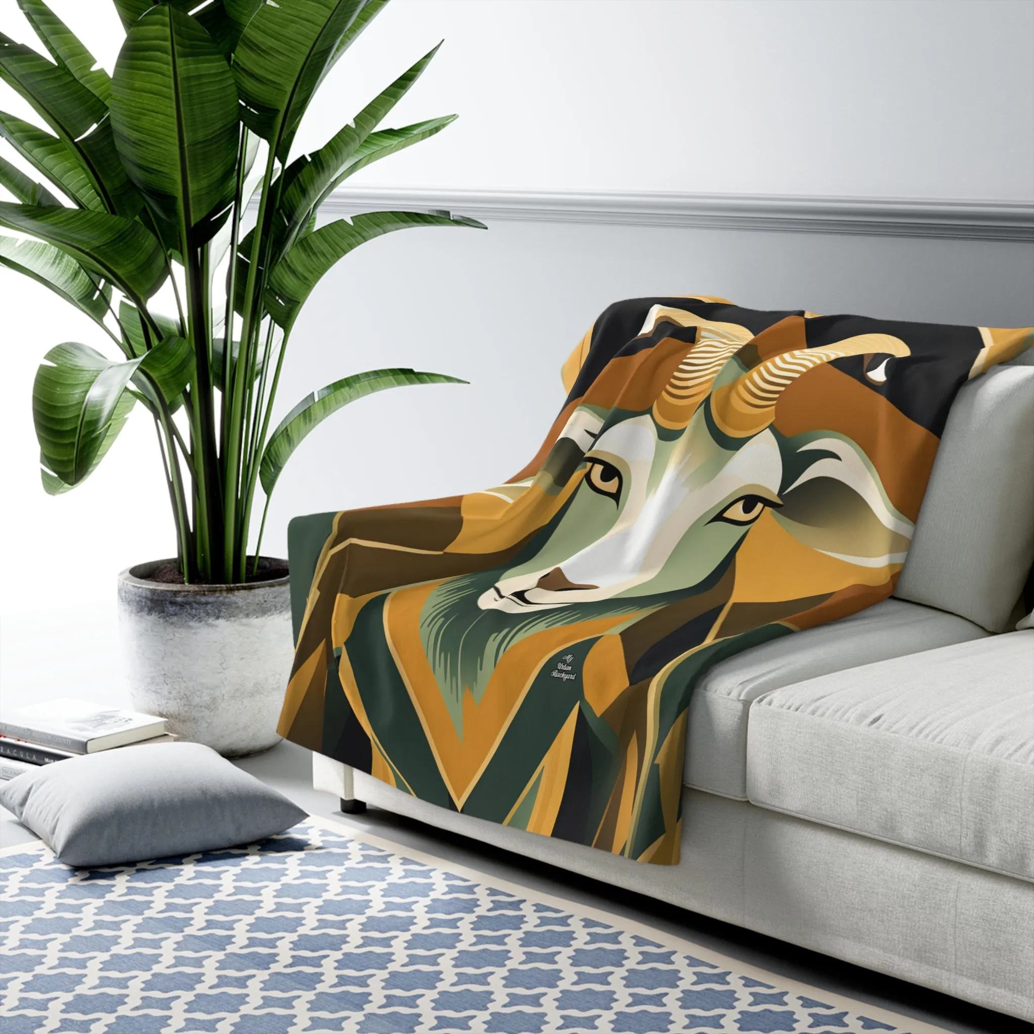 Art Deco Goat, Sherpa Fleece Blanket for Cozy Warmth, 50"x60"