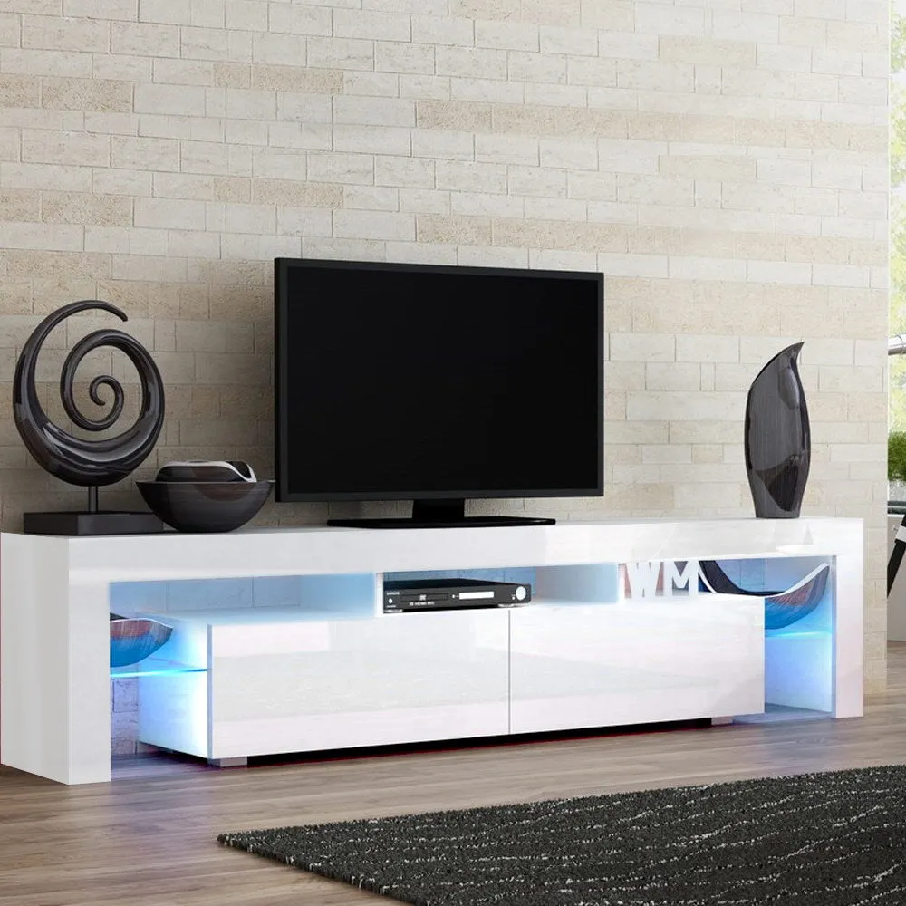 Artiss 189cm RGB LED TV Stand Cabinet Entertainment Unit Gloss Furniture Drawers Tempered Glass Shelf White