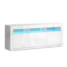 Artiss TV Cabinet Entertainment Unit Stand RGB LED Gloss Drawers 160cm White