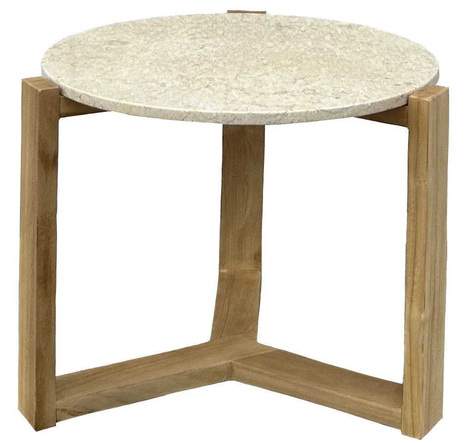 Bali Marble Side Table with Teak Base