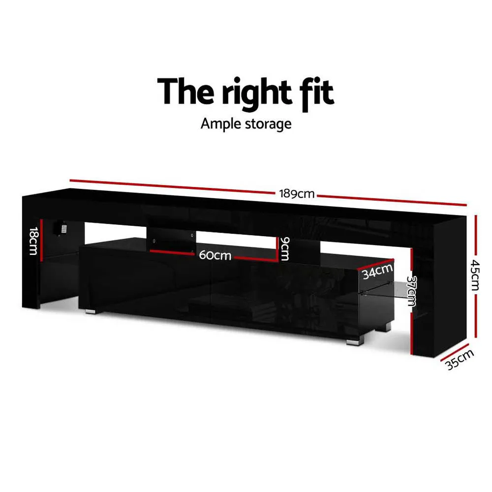 Black 189cm LED TV Cabinet with Drawers, RGB Light - Artiss