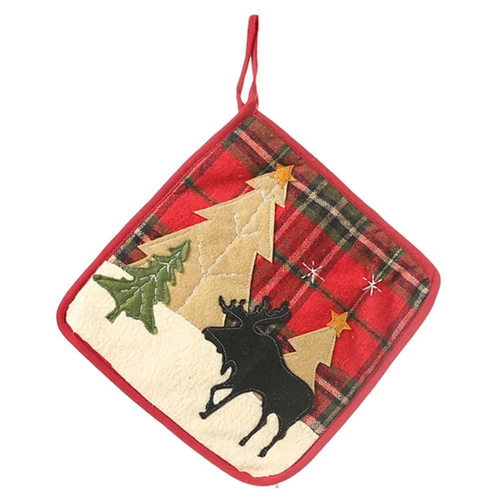 Christmas Plaid Cloth Microwave Oven Gloves Insulation Mat Baking Tools