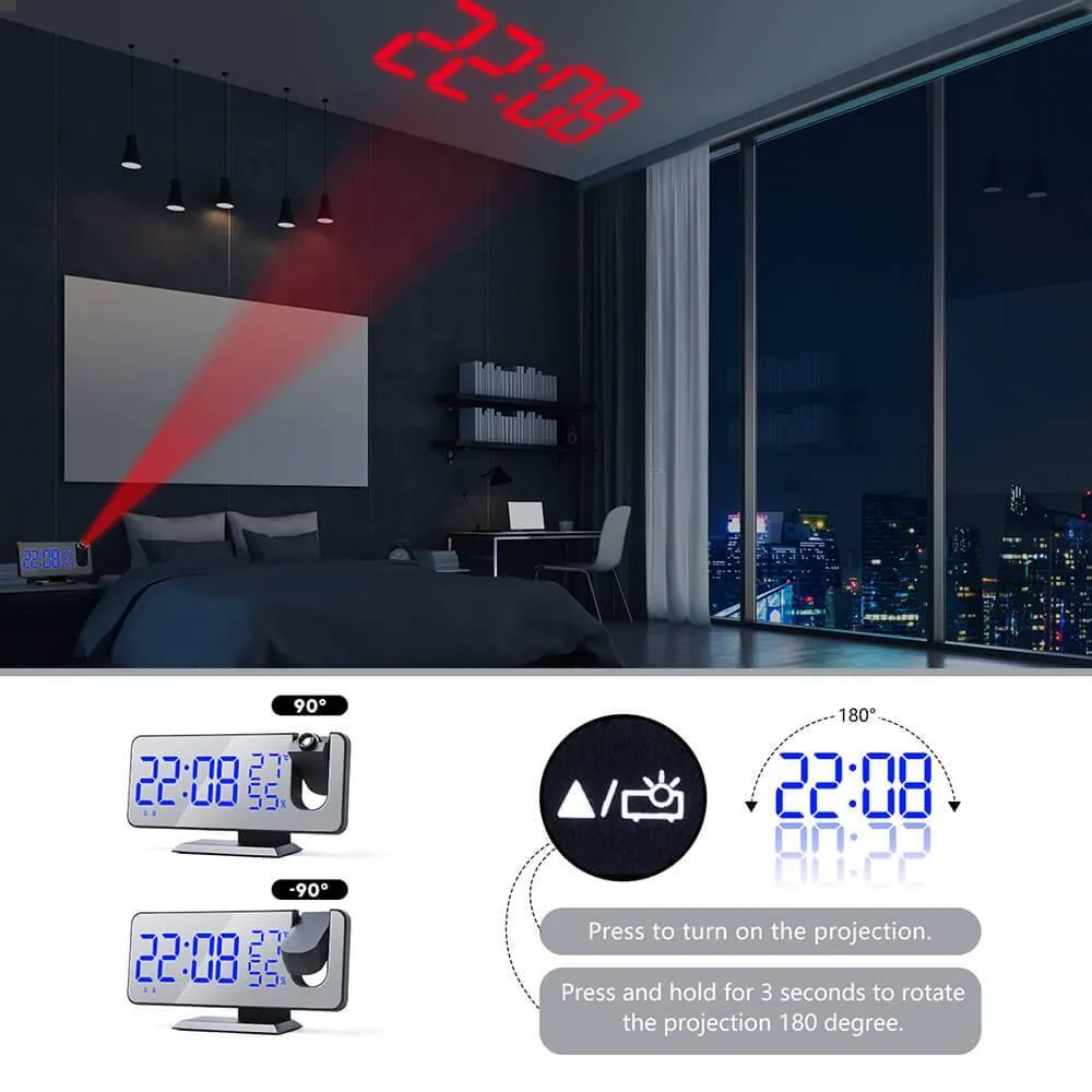 Digital Projection Alarm Radio Clock and Mirror