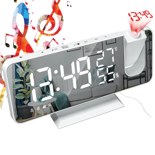 Digital Projection Alarm Radio Clock and Mirror