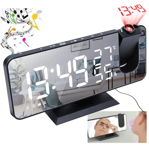 Digital Projection Alarm Radio Clock and Mirror