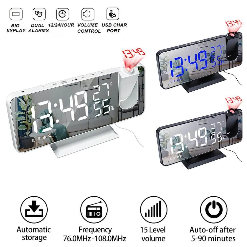 Digital Projection Alarm Radio Clock and Mirror