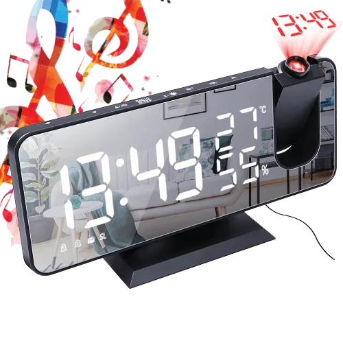 Digital Projection Alarm Radio Clock and Mirror