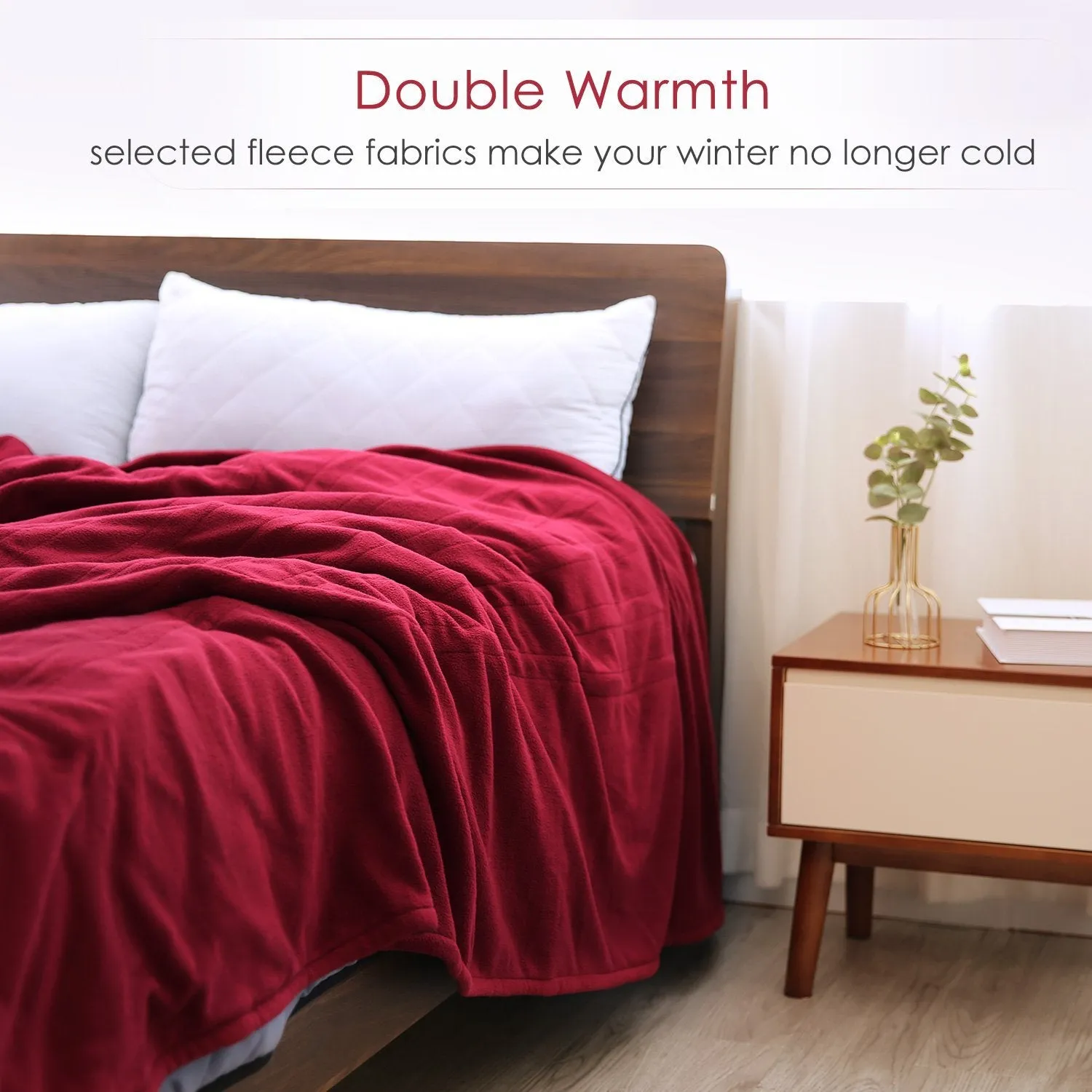 Electric Heated Blanket Polar Fleece Full Size 77"x 84"Extra-Warm Lightweight Cozy Luxury Bed Blanket Machine Washable with 4 Heating Levels Auto-Off Machine Washable - Red Wine