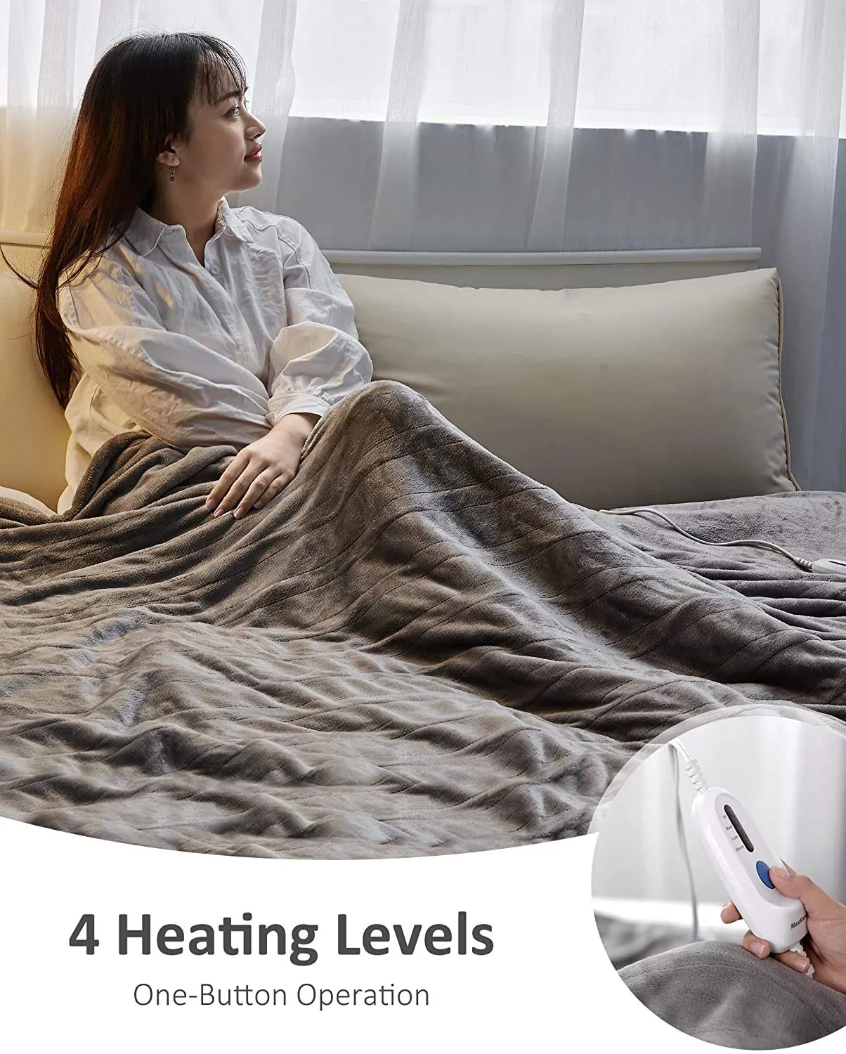 Electric Heated Blanket Twin 62" x 84" Large Heating Throw Blanket with 4 Heating Levels & Timer 10 Hours Auto Off, Machine Washable, Warm Comfort Blanket for Home Office Bed Sofa