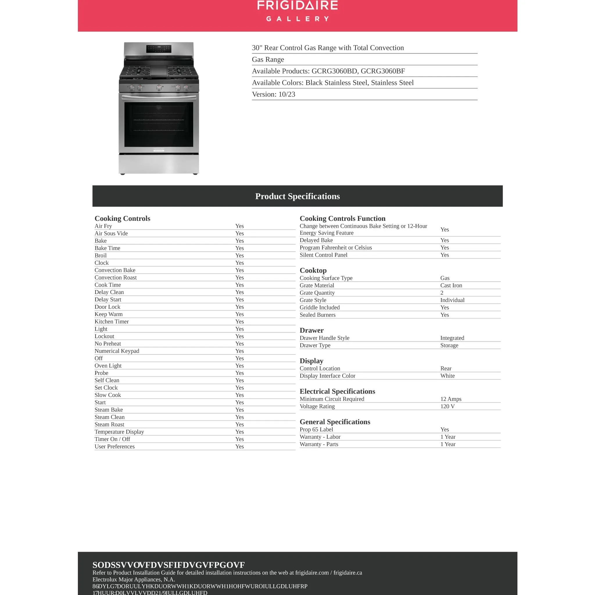 Frigidaire Gallery Gas Range (GCRG3060BD) - Black Stainless Steel