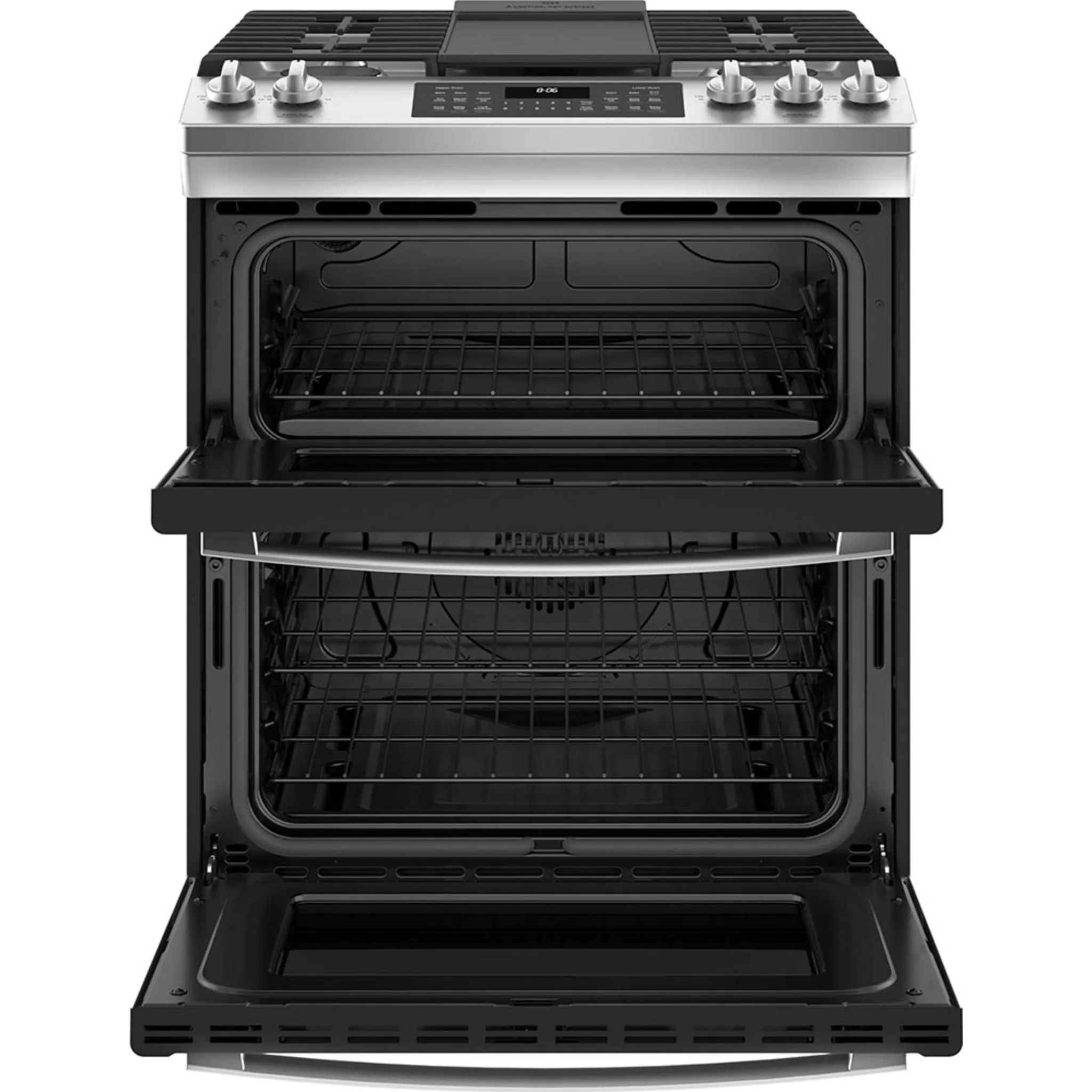 GE® 30" Slide-In Gas Double Oven Range with No Preheat Air Fry Stainless Steel - JCGSS86SPSS