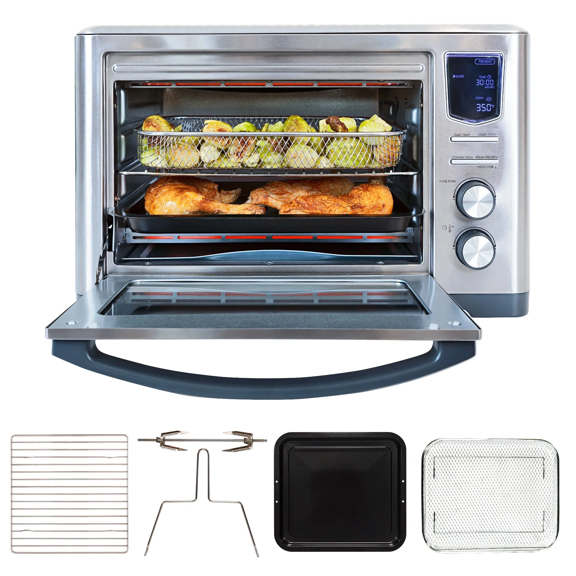 Kenmore 11-In-1 Digital Air Fryer Convection Toaster Oven Rotisserie 25 QT 1700W Countertop Oven, Presets Incl Bake, Pizza, Broil, Slow-Cook & Dehydrate, Dishwasher-Safe Accessories, Stainless Steel