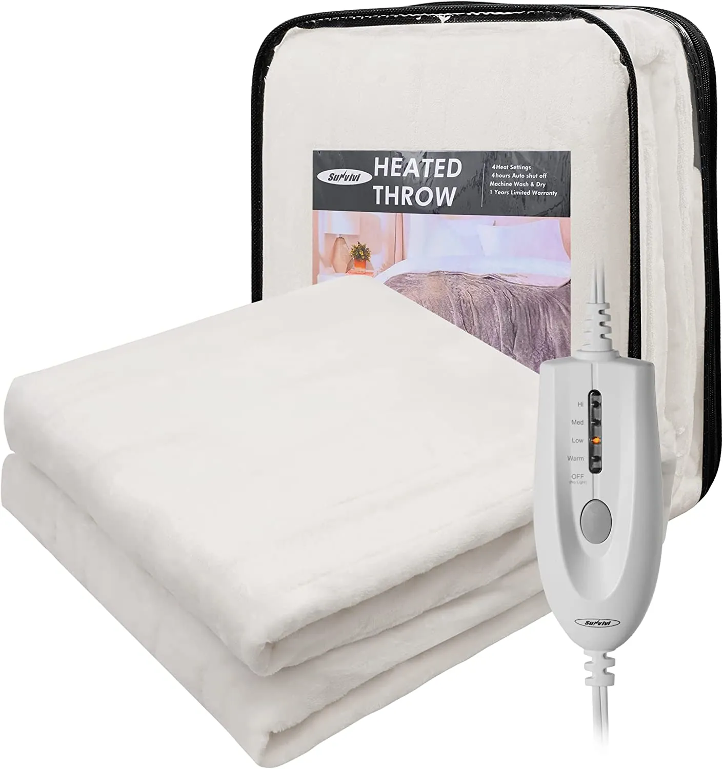 King and Queen Size Electric Blanket Heated Dual Control, 5 Years Warranty, 10 Heat Settings, 12 Hours Auto Off, Machine Washable, ETL Certified, Overheating Protection