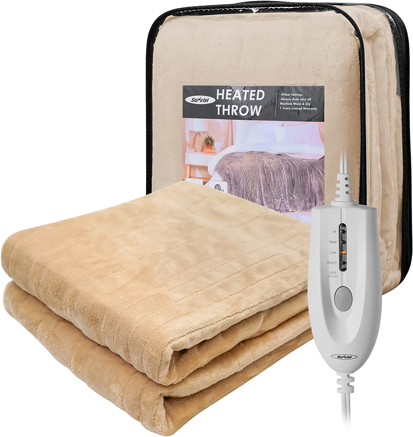 King and Queen Size Electric Blanket Heated Dual Control, 5 Years Warranty, 10 Heat Settings, 12 Hours Auto Off, Machine Washable, ETL Certified, Overheating Protection