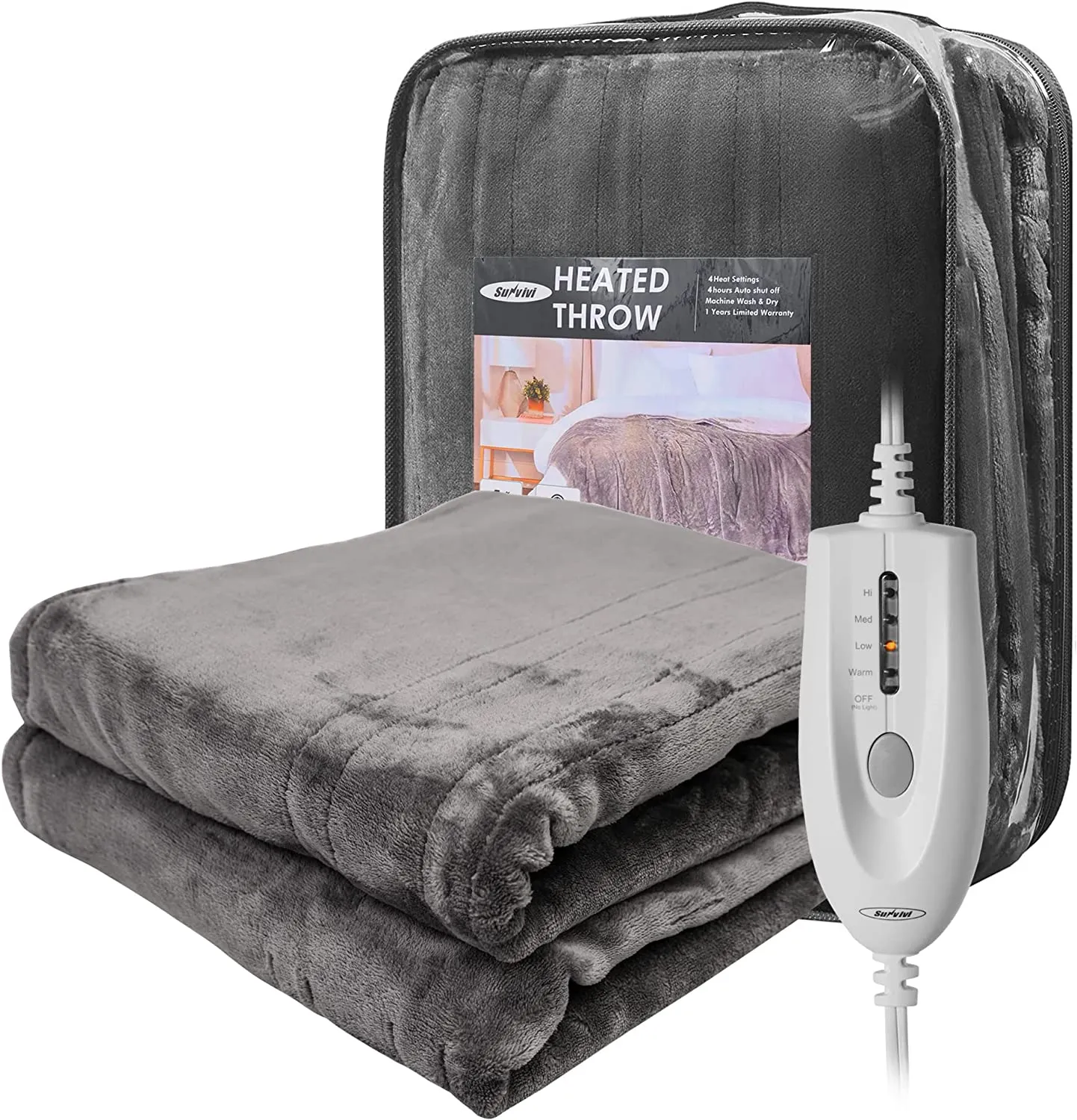 King and Queen Size Electric Blanket Heated Dual Control, 5 Years Warranty, 10 Heat Settings, 12 Hours Auto Off, Machine Washable, ETL Certified, Overheating Protection