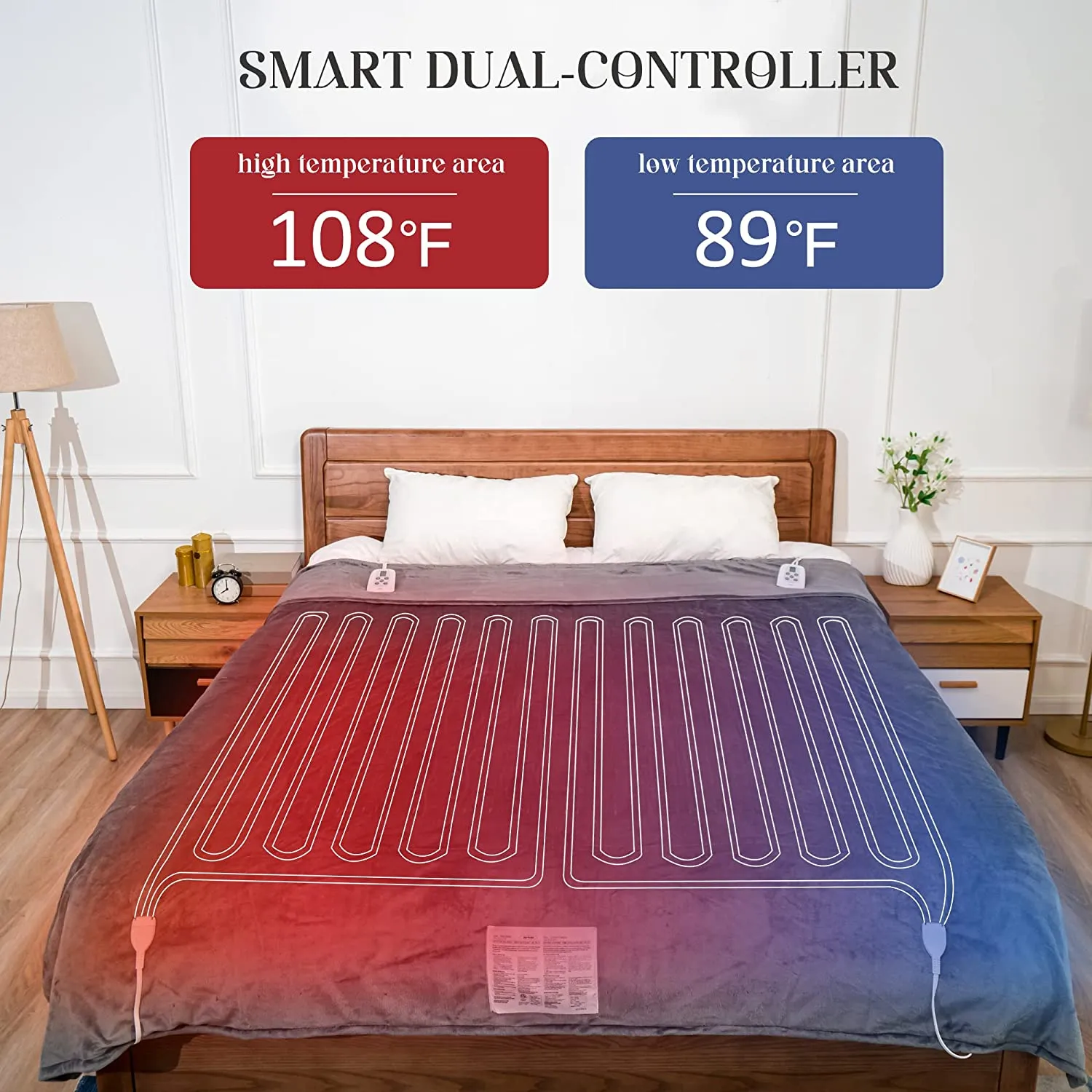 King and Queen Size Electric Blanket Heated Dual Control, 5 Years Warranty, 10 Heat Settings, 12 Hours Auto Off, Machine Washable, ETL Certified, Overheating Protection