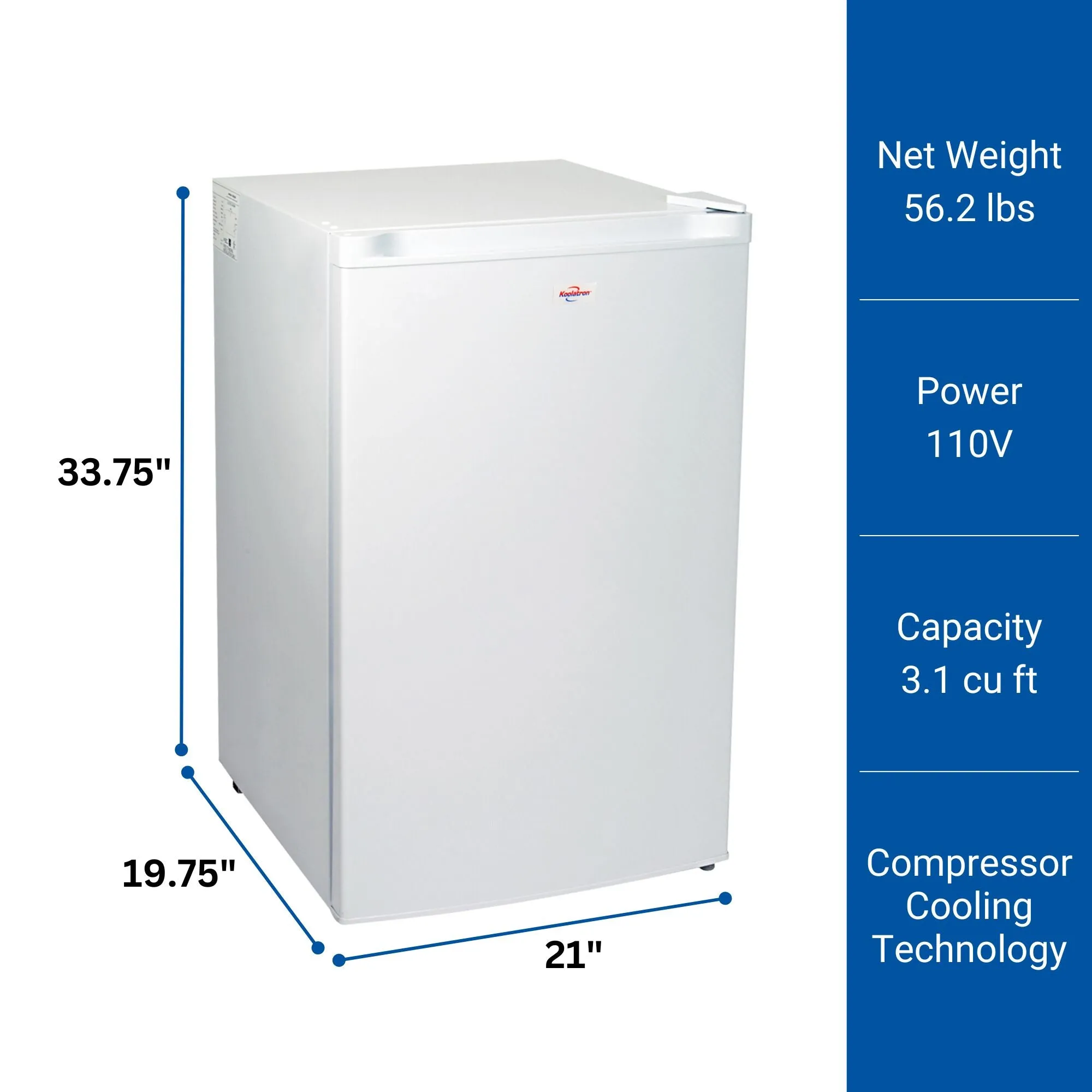 Koolatron Compact Upright Freezer, 3.1 cu ft (88L), White, Energy-Efficient Manual Defrost Design, Space-Saving Flat Back, Reversible Door, 3 Pull-Out Basket Shelves, for Apartment, Condo, Cottage