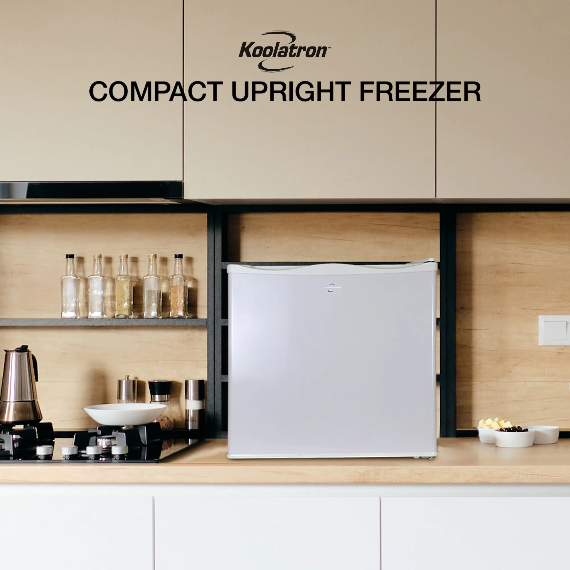 Koolatron Mini Upright Freezer 1.2 cu ft (34L) White, Energy-Efficient Manual Defrost, Space-Saving Flat Back, Reversible Door, Wire Shelf, for Apartment, Condo, Office, RV, Cabin, Dorm Room, Home Bar