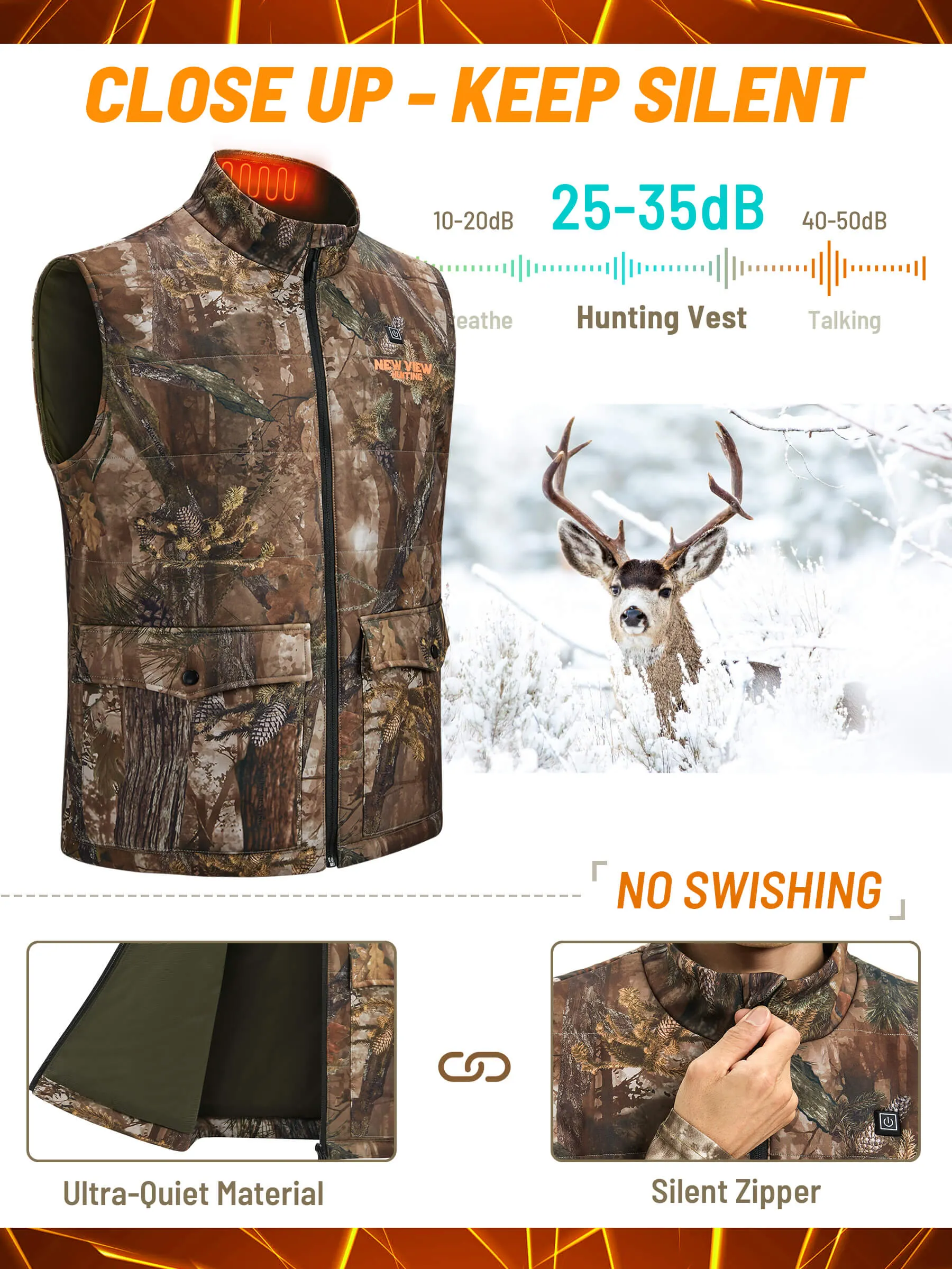 Men's Camo Heated Vest for Hunting, Power Bank Included