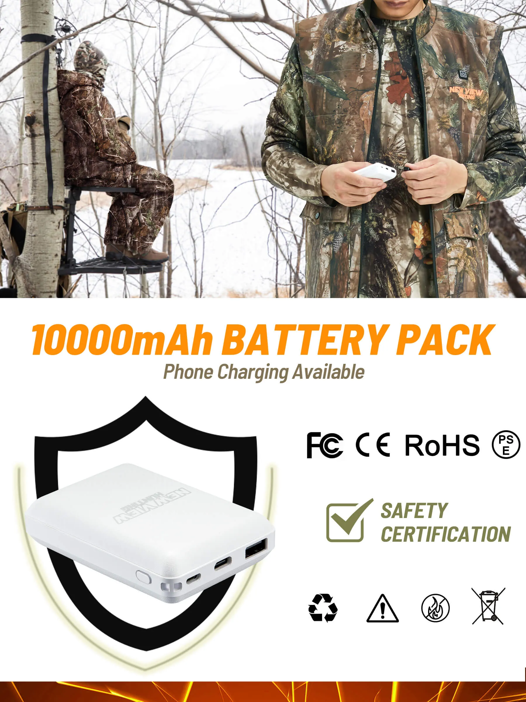 Men's Camo Heated Vest for Hunting, Power Bank Included