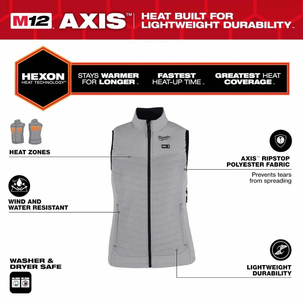 Milwaukee F300G-21 M12 Women's Gray Axis Vest with (1) 3.0 Ah Battery and Charger