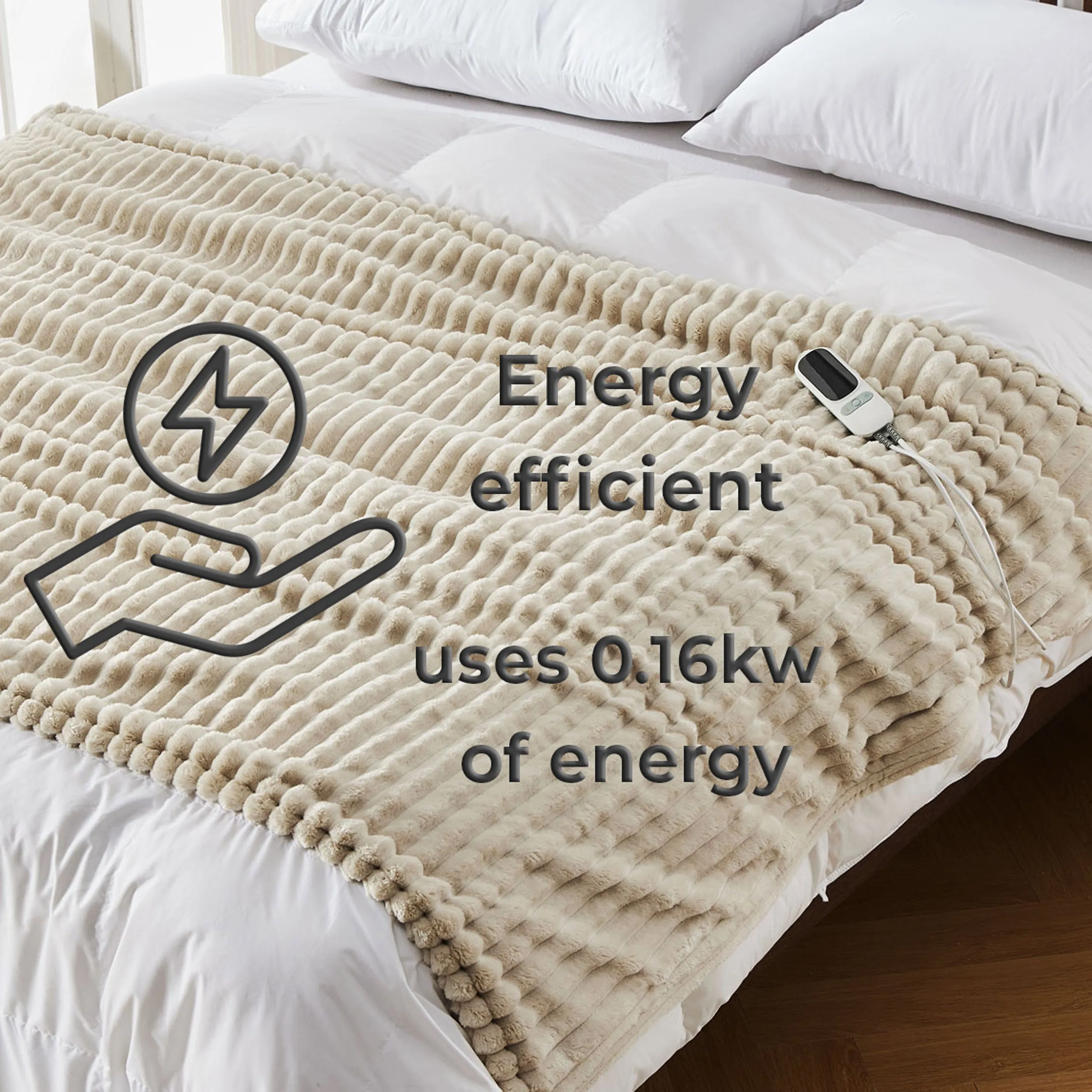 Neo Natural Electric Blanket Heated Fleece Overblanket Throw