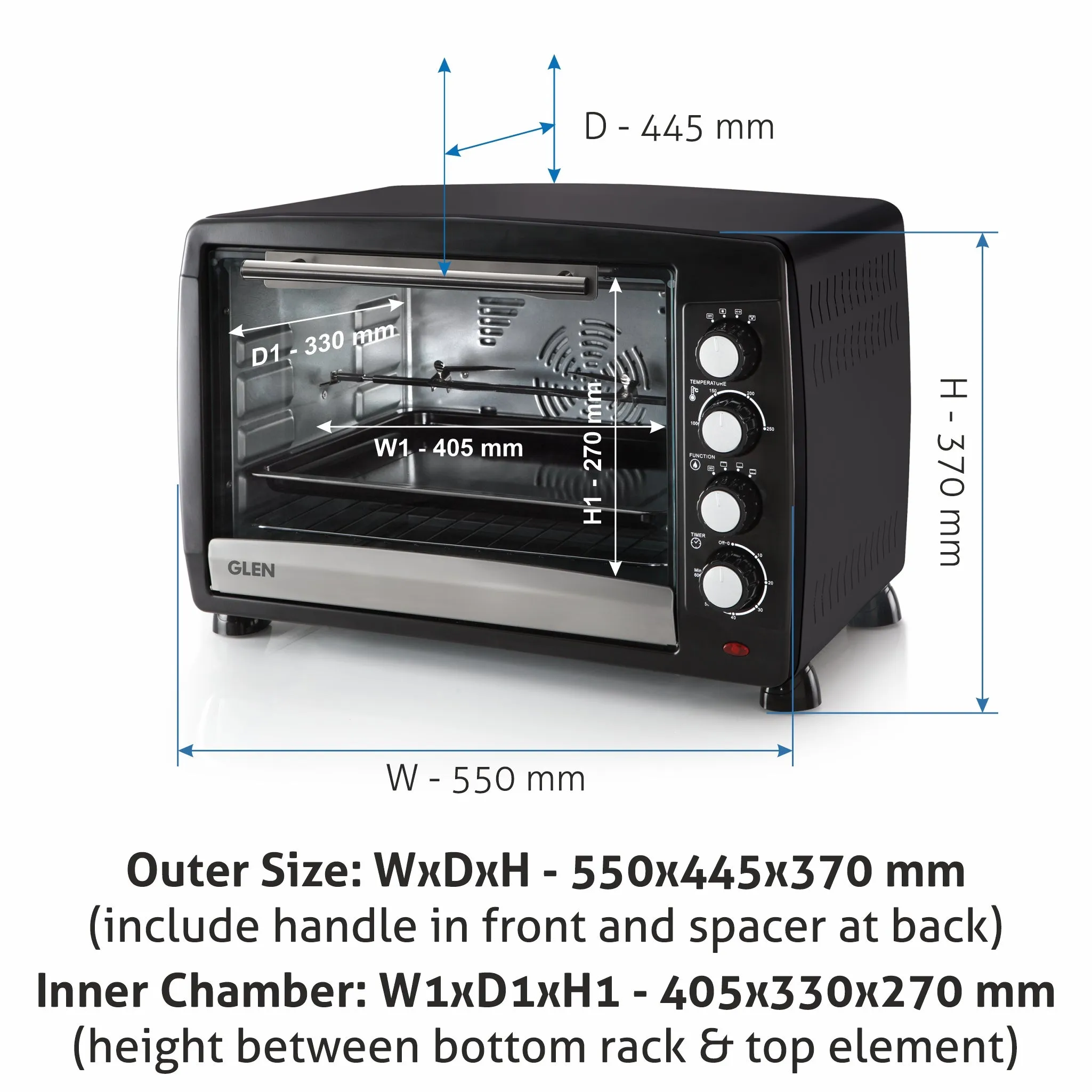 Oven Toaster Griller (OTG) -48 Litres,  Full Back Convection,  Motorized Rotisserie, 2000W - Black (5048RC)