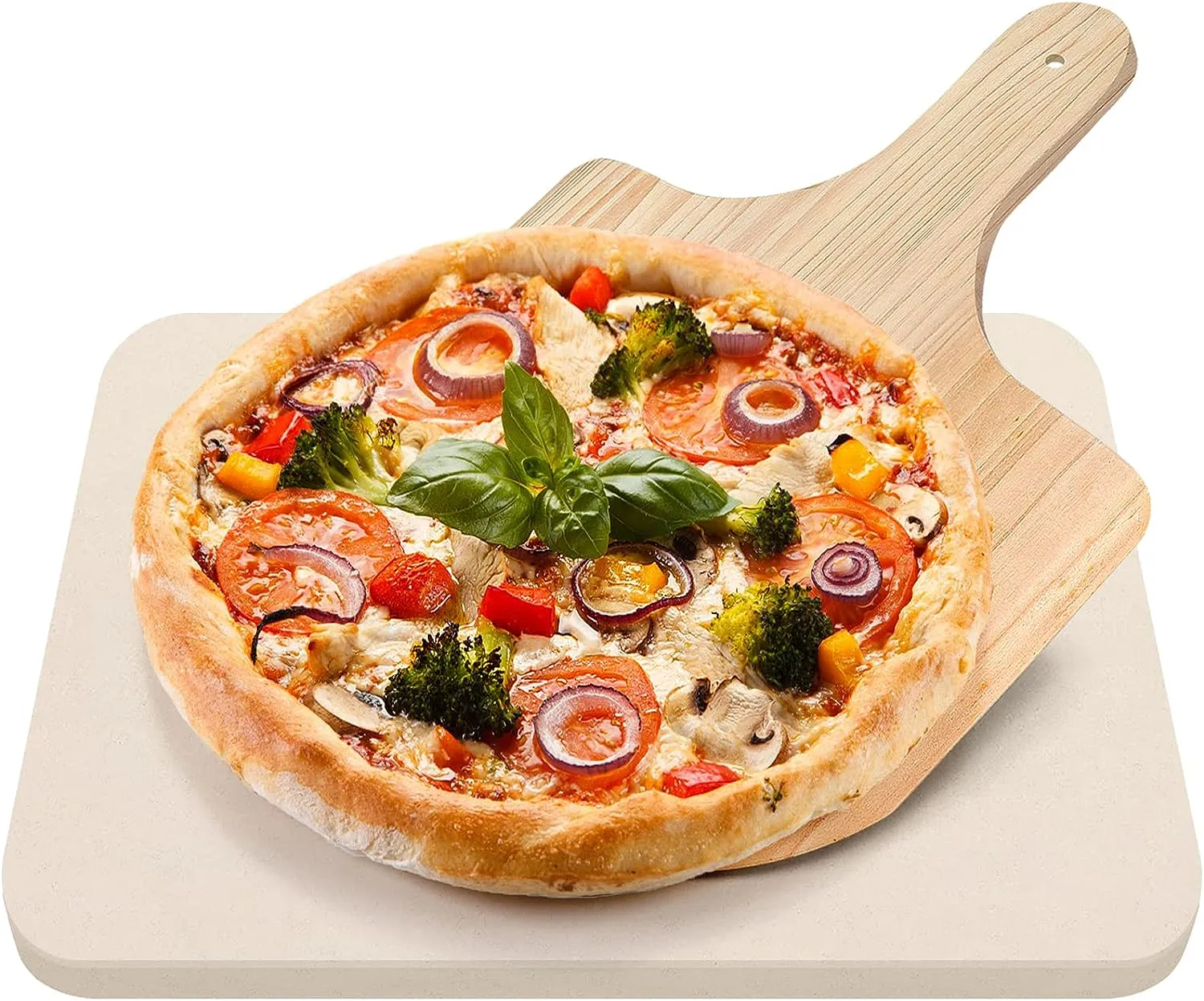 Pizza Set with 15" x12" Baking Stone for Oven or Grill   Wooden Peel