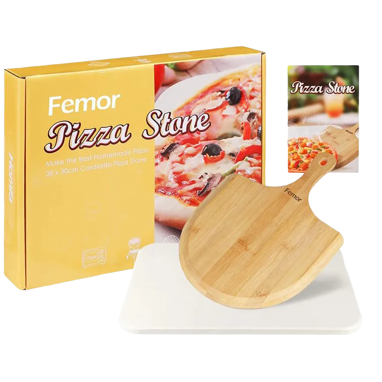 Pizza Set with 15" x12" Baking Stone for Oven or Grill   Wooden Peel