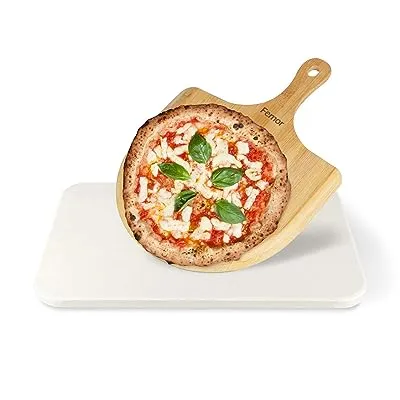 Pizza Set with 15" x12" Baking Stone for Oven or Grill   Wooden Peel