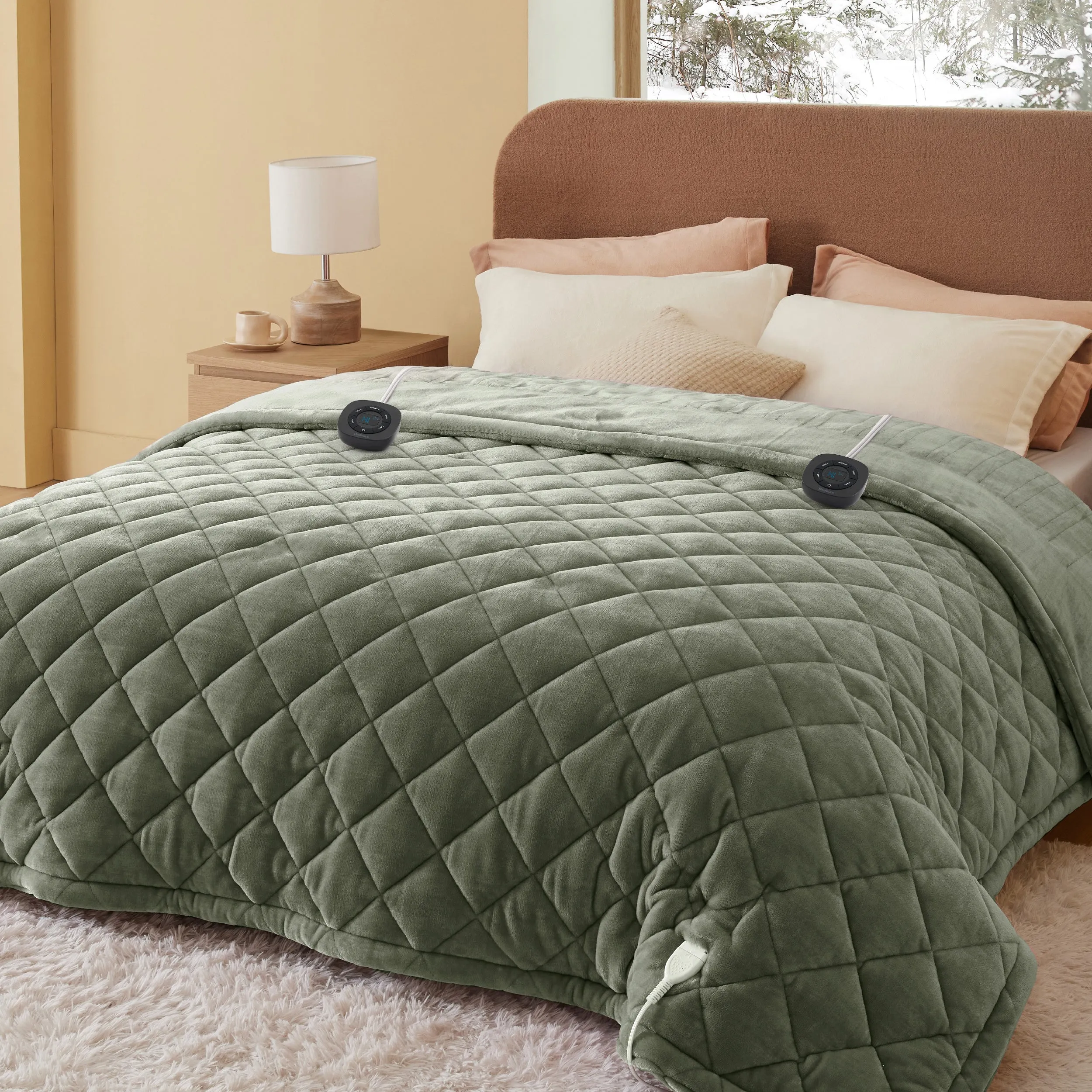 Quilted Sherpa Fleece Heated Blanket